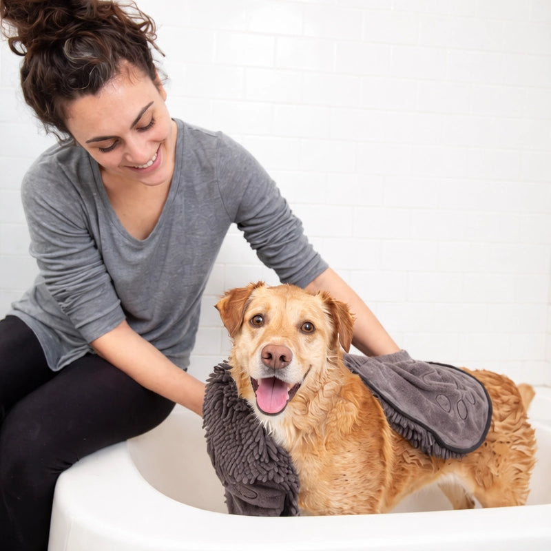 Serviette Ultra-Absorbante: Séchez rapidement votre chien ou votre chat, sans stress ni dégâts.